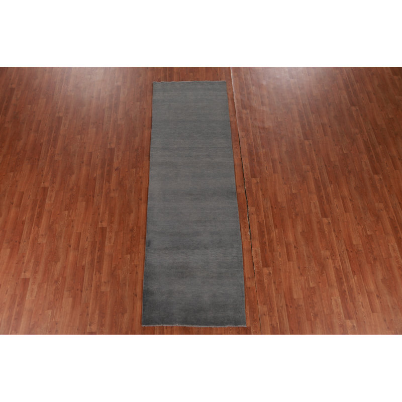 Solid Charcoal Gabbeh Persian Runner Rug 3x10