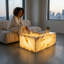 Table basse rectangulaire en marbre naturel - Luxe moderne avec lumière DEL à intensité variable-2140864172