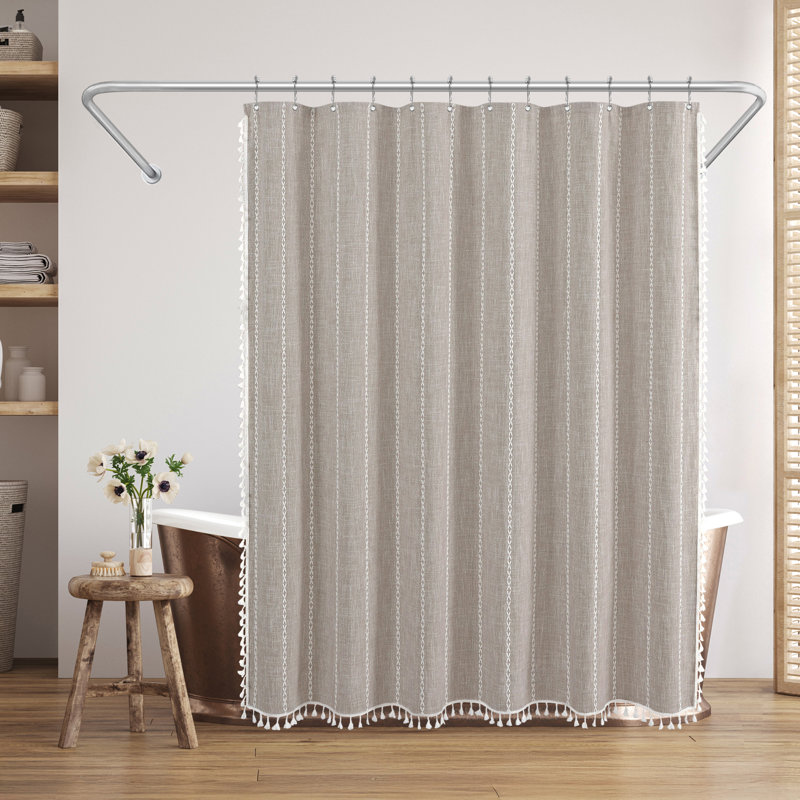  Rideau de douche 71 x 71 en lin tissé avec pampilles - comprend 12 œillets et crochets - 100% polyester, Taupe