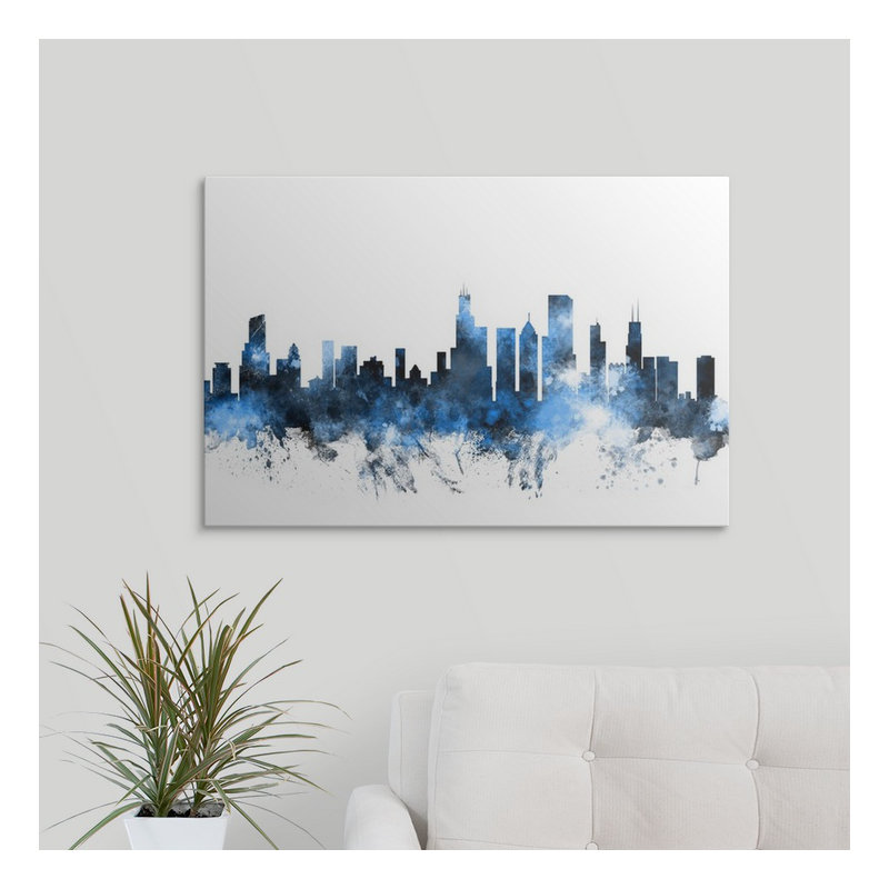 «Chicago Illinois Skyline» par Francy, impression, Cadre blanc, H 24 po x l 32 po x P 1 po