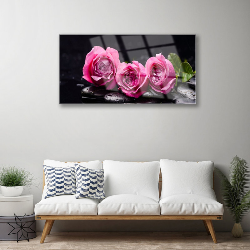 Roses Stones Floral - No Frame Print on Glass
