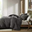 3 pièces de couette double / grand, lavé à la gaufre, 100% coton, sommeil confortable, motif unique, surdimensionné, meilleure couverture, douceur vivante, look classique, attaches, utilisation toutes saisons, gris anthracite délavé-118928760