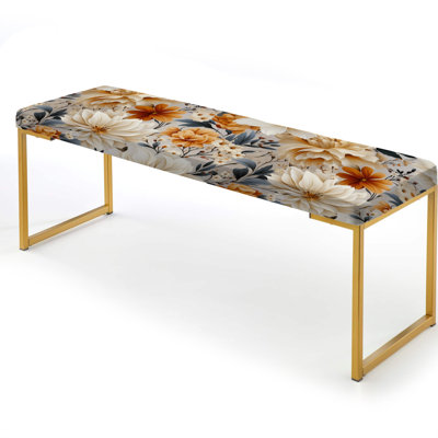 Boho Earthy Blooms Poppies Garden - Floral Upholstered Gold Bench