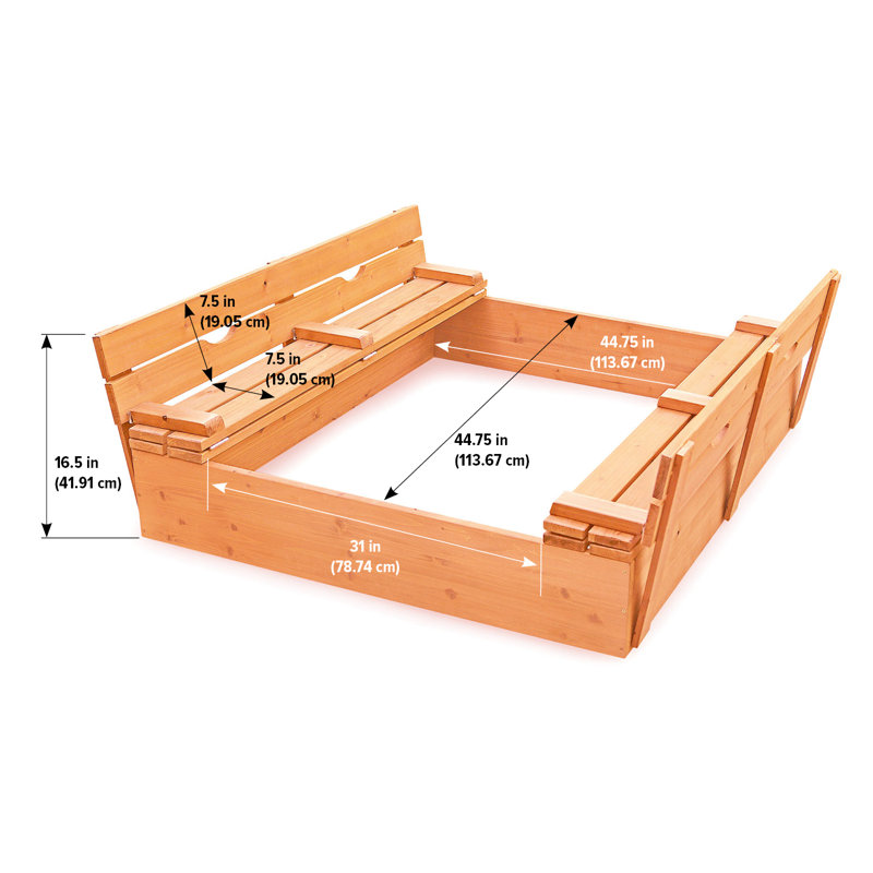 Natural Cedar Wood Sandbox with Convertible Benches