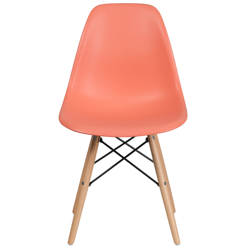 Mid-Century Modern Peach Molded Side Chair with Wooden Legs