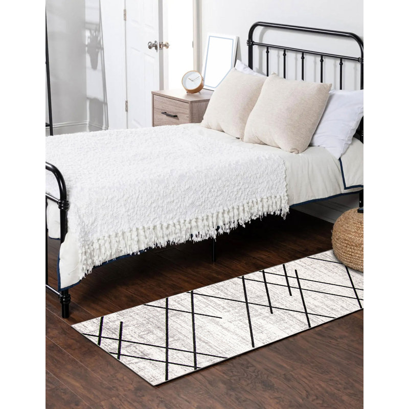 Tapis ivoire / noir Delphinia, Tapis de couloir 2 pi 6 po x 8 pi