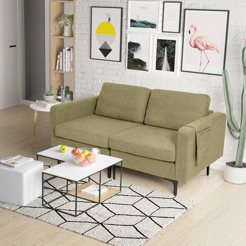 Dorissa Upholstered 32.5'' Sofa, Green Linen Fabric