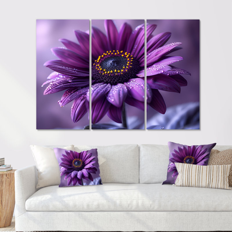 Ensemble de décoration murale moderne tournesol mauve fusion II, Toile tendue, H 40 po x l 60 po