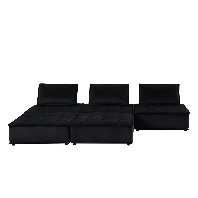 110.02 Lb Black Velvet Sectional , Quality 14.5" Seat Back Height Cozy