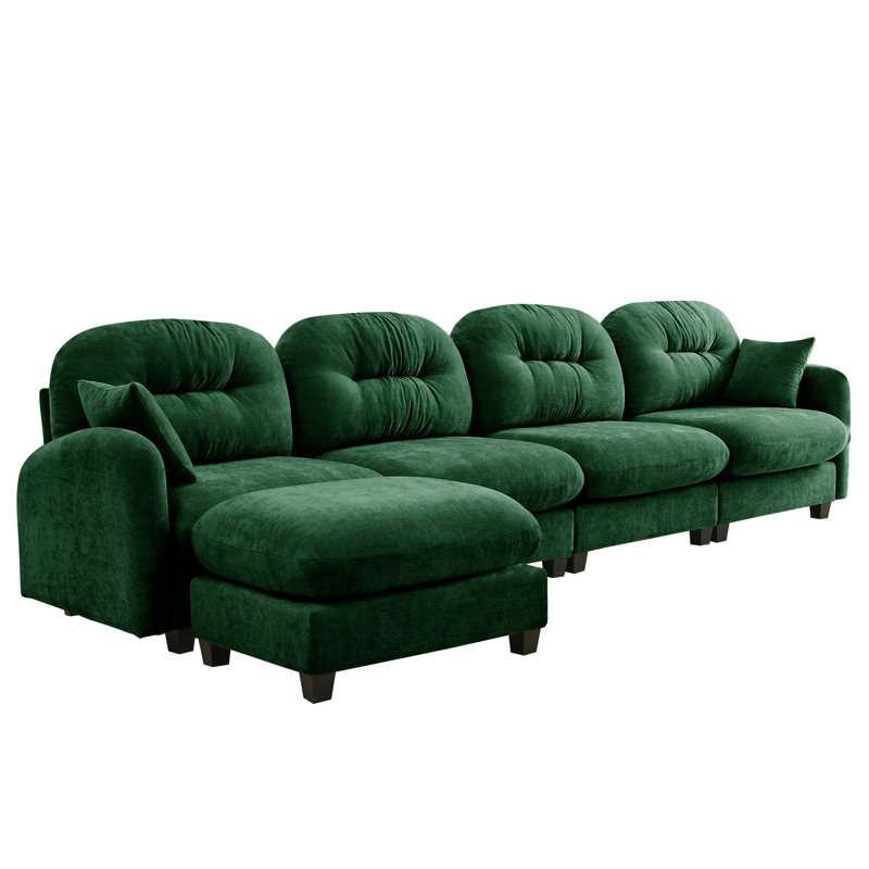 Canapé modulaire de 4 L avec chenille douce, design, courbe ergonomique et repose-pieds modulaire en chenille, assise, dossier,