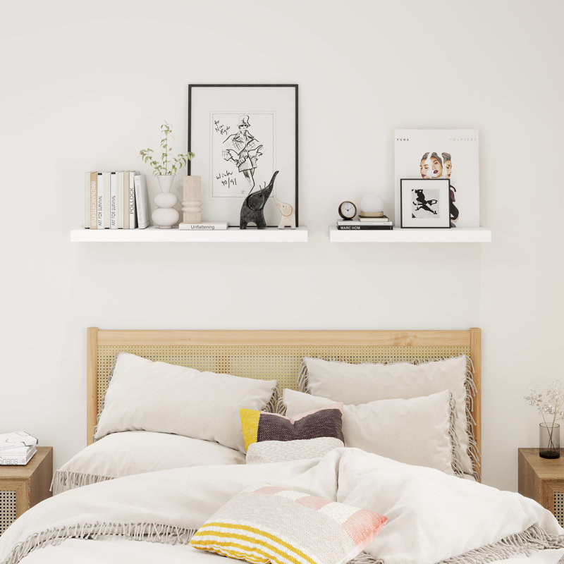 Avnish Solid Wood Floating Shelf, White, 1.6" H x 48" W x 8.1" D