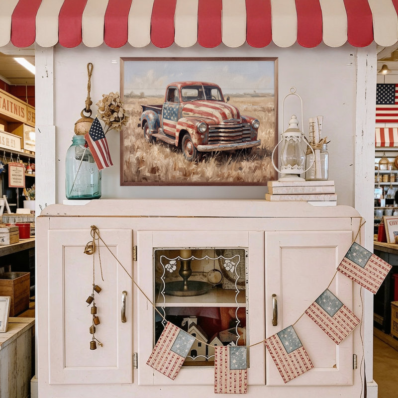 Rustic Americana Flag Truck, H 24 po x l 30 po