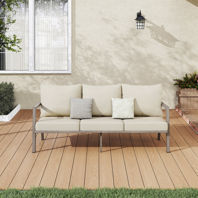 Mornlift 1-Piece Aluminum Outdoor Sofa With Beige Cushions, Beige