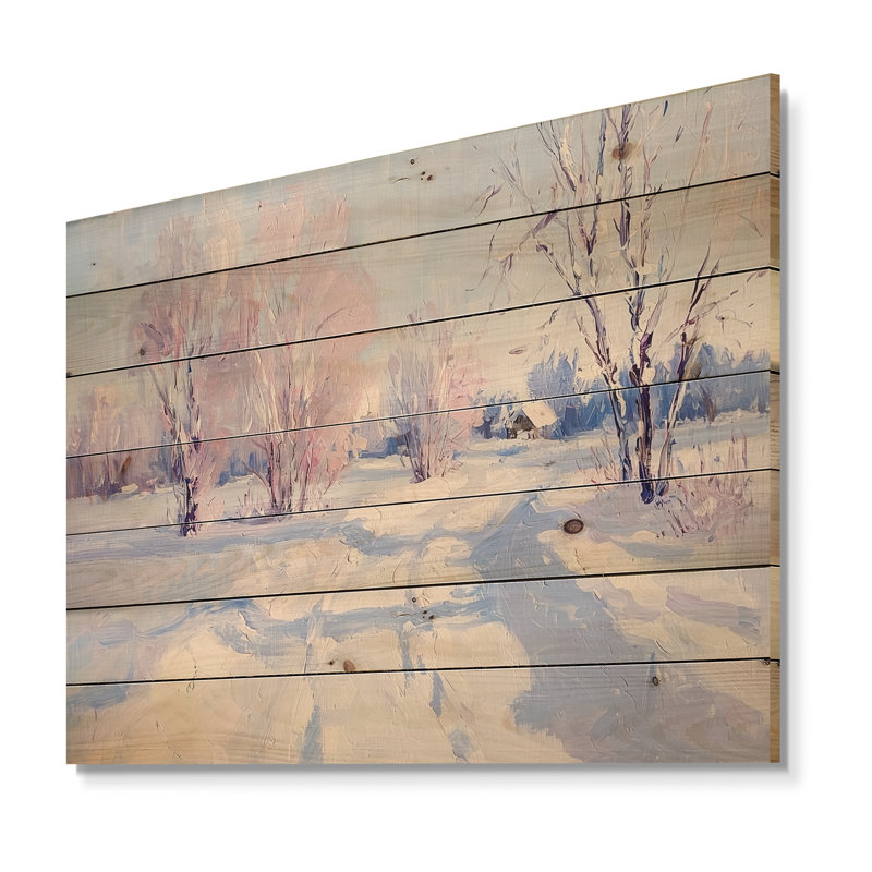 Winters Peace In The Woods - Paysage d'hiver en bois, art mural sur bois de pin naturel, H 30 po x l 40 po