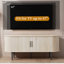 Meuble télé, console télé moderne avec compartiment de rangement et porte coulissante pour salon, chambre à coucher, bureau