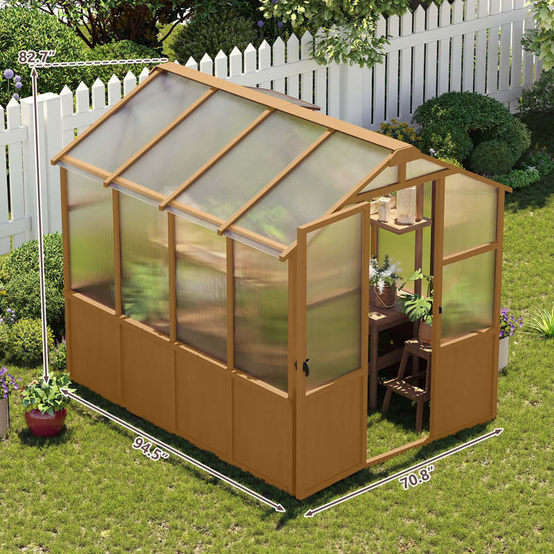 6x8 FT Hobby Greenhouse, Wooden Walk-in Greenhouse for Outdoors with 6MM Thick Polycarbonate Panel and Adjustable Roof Vents, Garden Backyard, Patio, Lawn