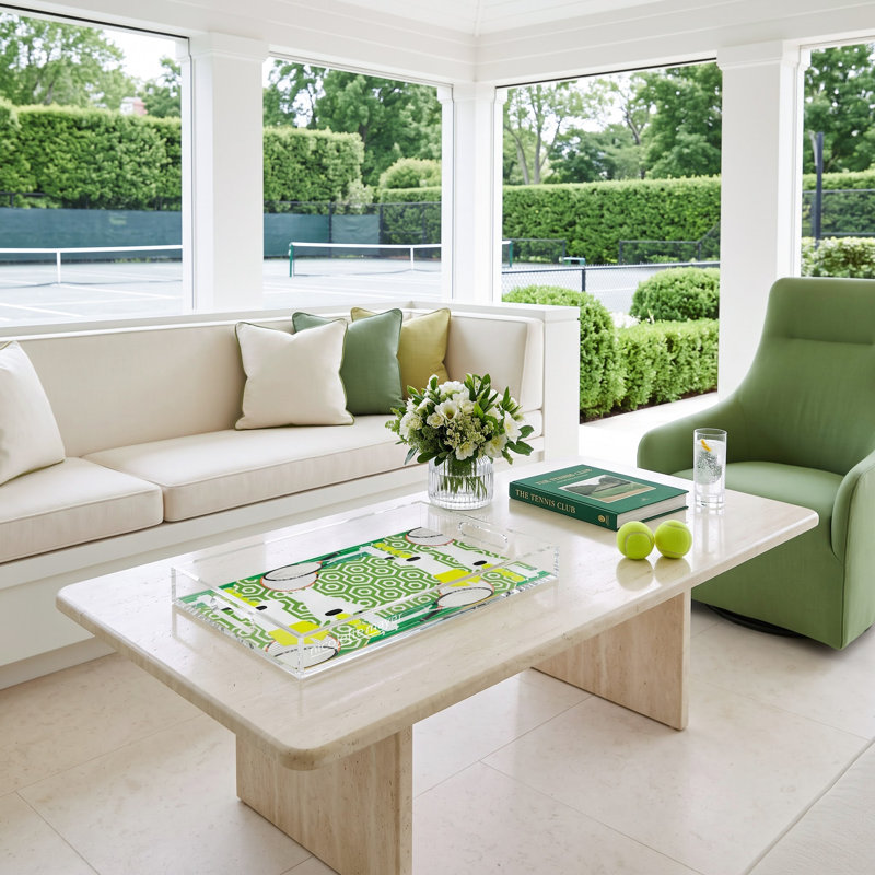 Plateau décoratif tennis Tennis, 2" H x 12.5" W x 7.75" D, Green/White