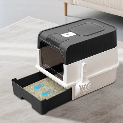 Fully Enclosed Magic Cube Litter Box, Top & Front Entry With Pull-out Drawer, Anti-splash Odor Control, Large For Big Cats (up To 20 Lbs), Black