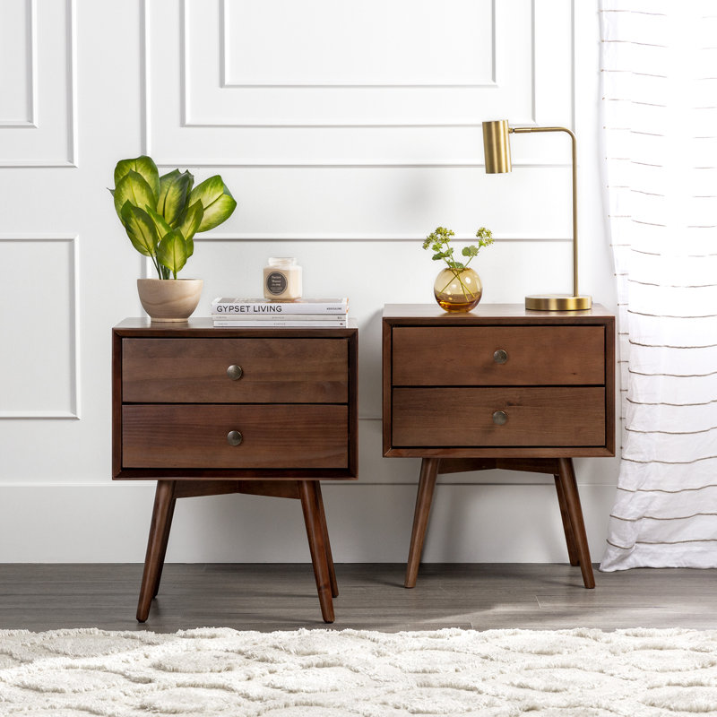 Akshan 2-Drawer Solid Wood Nightstands, Walnut