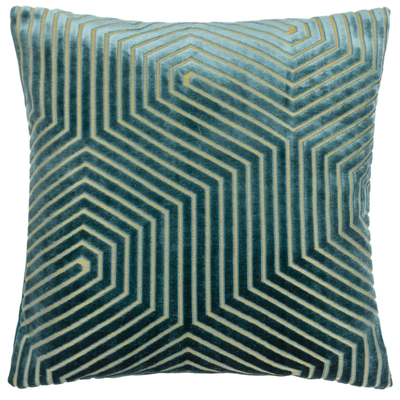 Evoke Geometric Square Throw Cushion, Teal, Feather