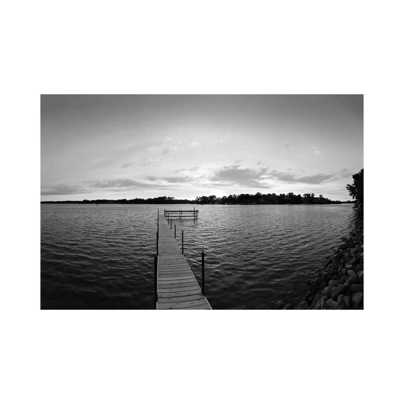 Pier In Lake Minnetonka, Minnesota, USA (Black And White) by Panoramic Images - Wrapped Canvas Print