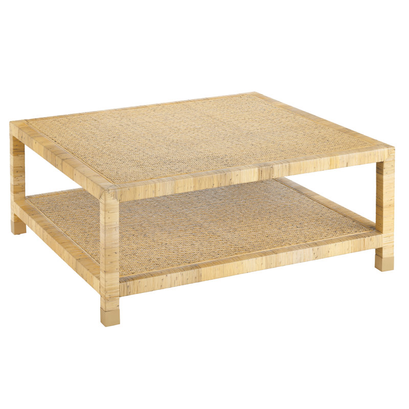 Table basse/cocktail carrée en raphia beige
