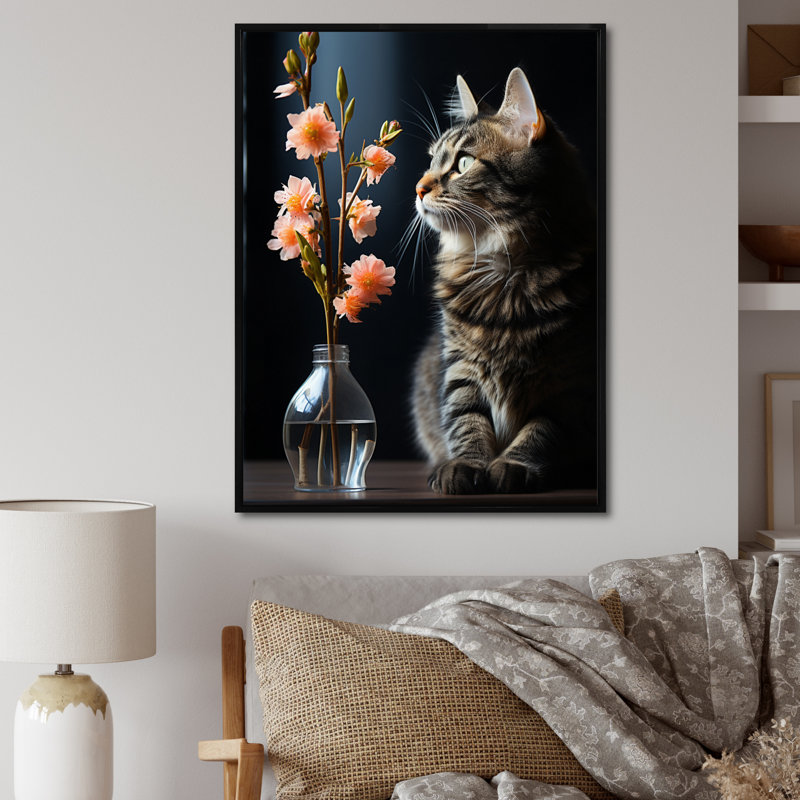 " Cat Portrait III ", 32" H x 24" W x 1" D, Black Floater Framed
