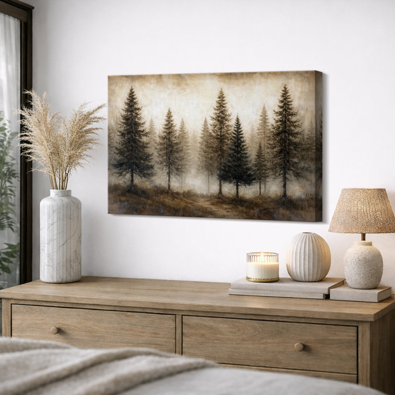 Œuvre de pin rétro vintage, paysage de forêt rustique, salon, impression sur toile encadrée, H 16 po x l 24 po x P 1,5 po