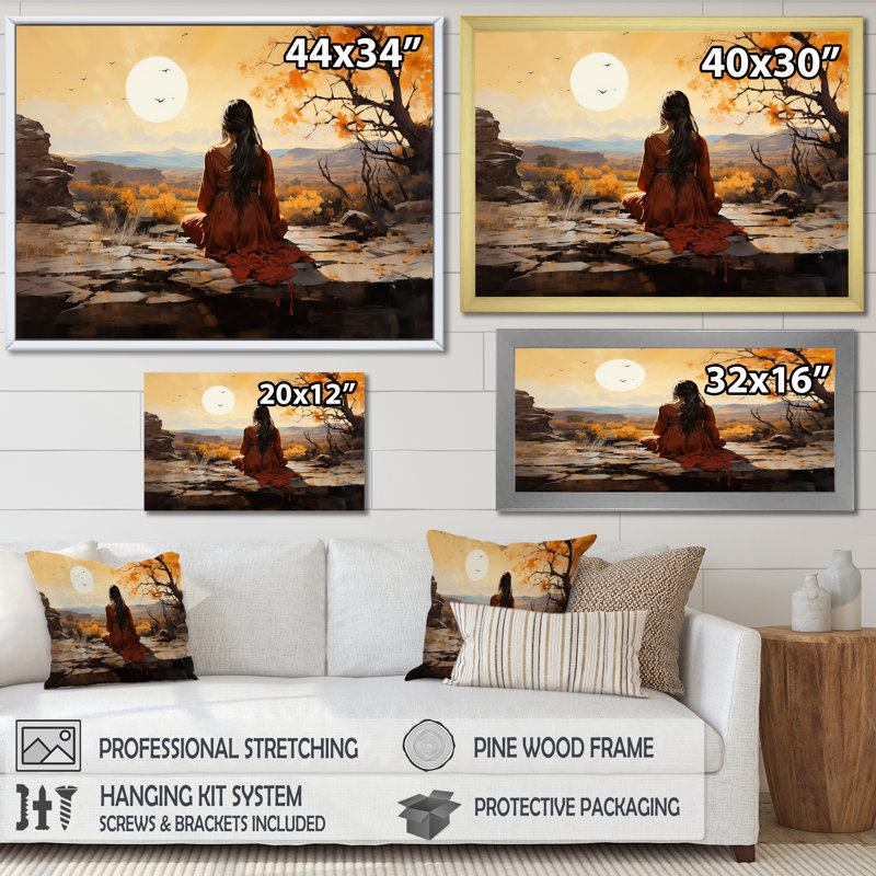 Native Mesa Meditations sur toile, H 30 po x l 40 po x P 1,5 po, Cadre flottant doré