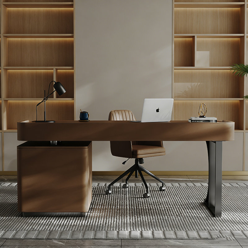 Bureau d'écriture italien rétro avec accents en cuir, table d'écriture pour bureau à domicile