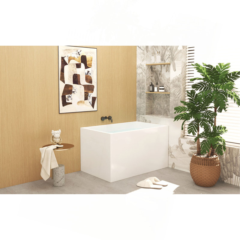 43"  Acrylic Freestanding Bathtub ,Spacious Rectangle Shape, Gloss White Finish, Chrome Overflow & Pop-Up Drain CUPC Certificate