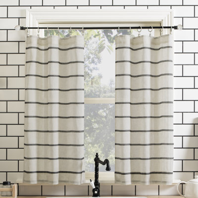 Clean Window Aso Twill Stripe Linen Blend Sheer Rod Pocket Kitchen Curtain Tier Pair