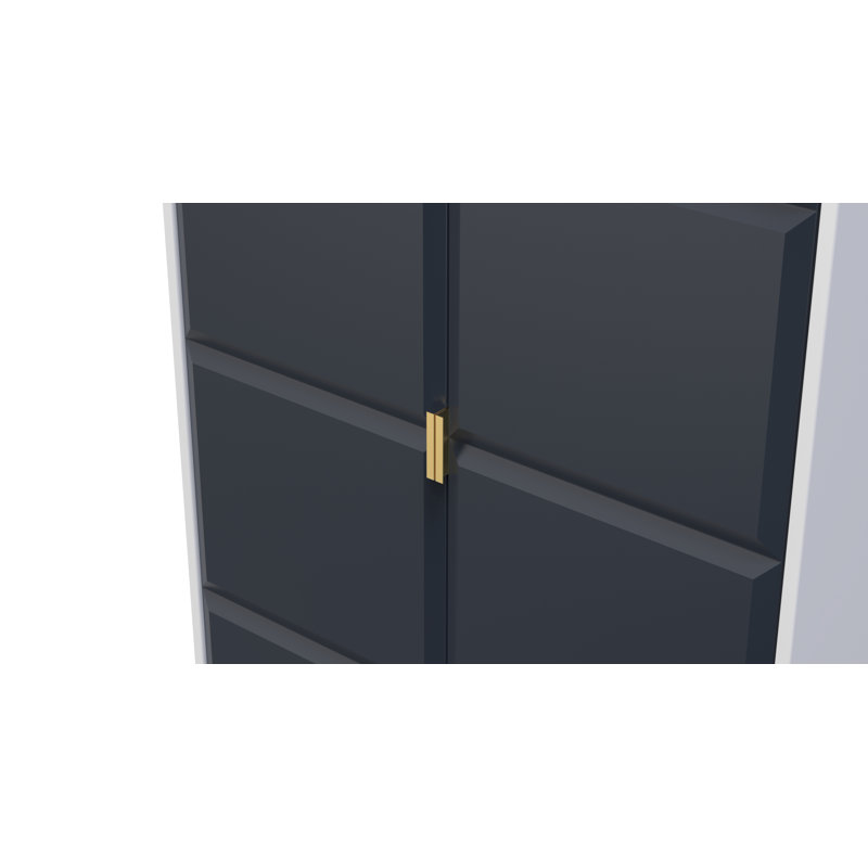 Fully Assembled 3 Door Wardrobe, 197cm H x 74cm W x 53cm D, Indigo Matt/White