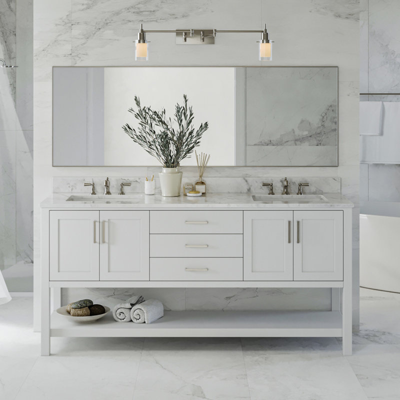 Magnolia Bath Vanity Rectangular Basin S073DCW2R, White, Rectangle ,  73"
