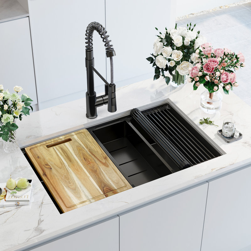 32 X 19 Inch Gunmetal Black Undermount Workstation Sink