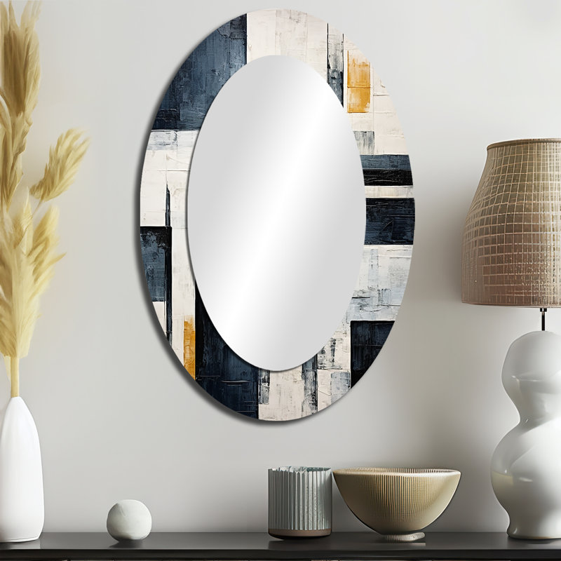 Indigo illusion indigo VI - décor de miroir mural ovale noir, 36 po x 24 po