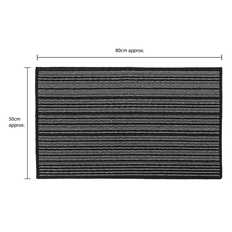Non-Slip Striped Indoor Doormat, Black, Rectangle W50 x L80 cm
