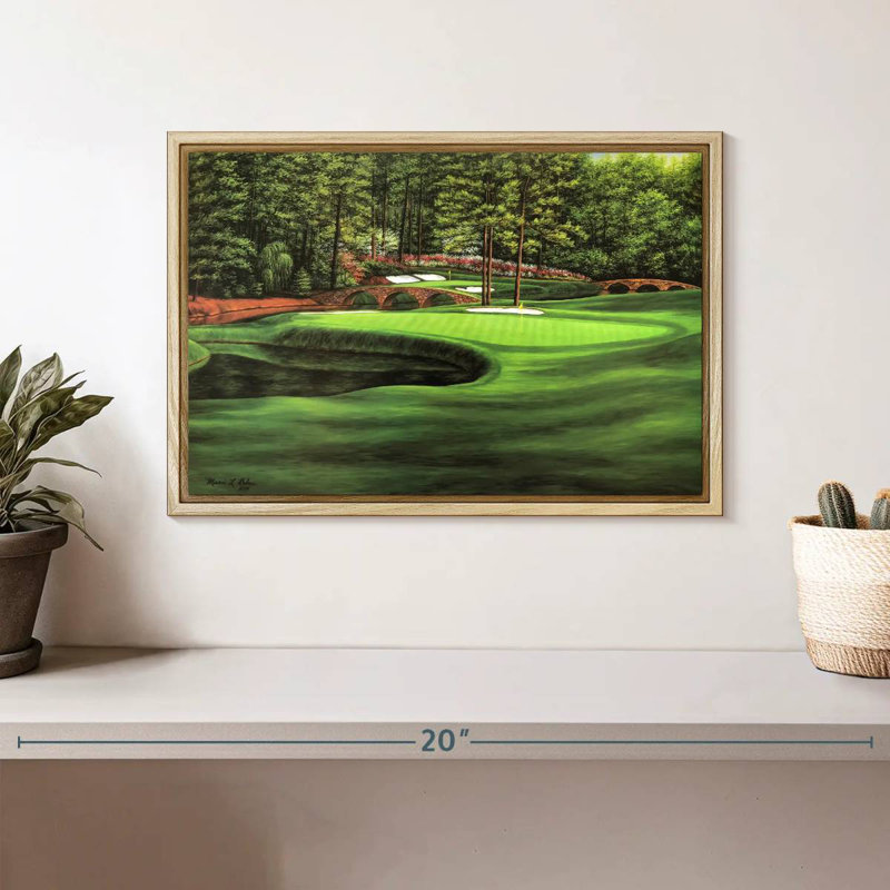 Augusta National 11th Hole I, Floating Frame Natural Wood, 13" X 9"