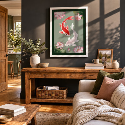 Koi and Lotus Japandi - Framed Print