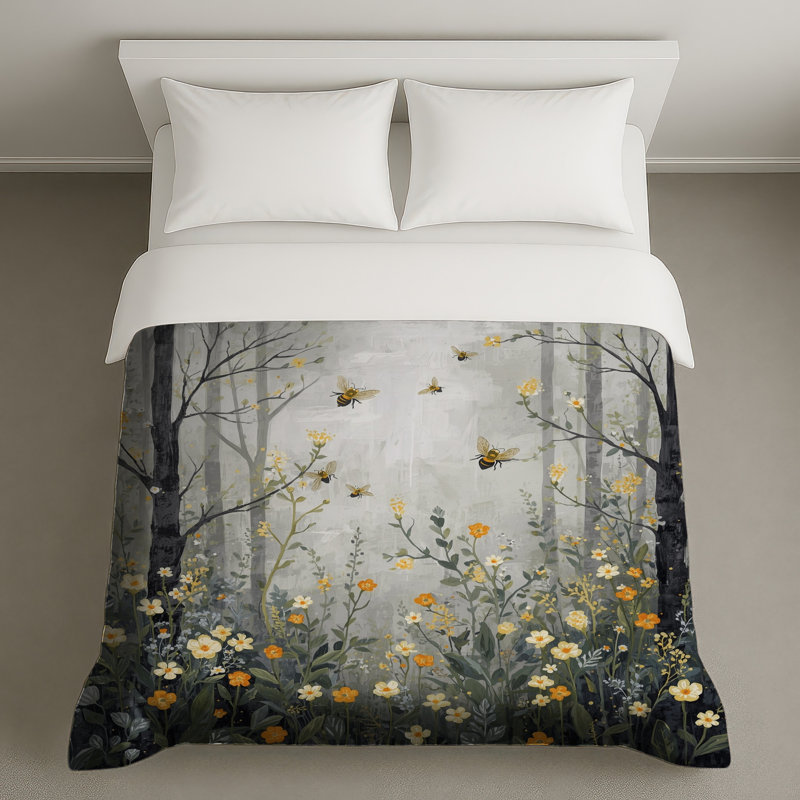 Housses de couette forêt avec fleurs sauvages, King