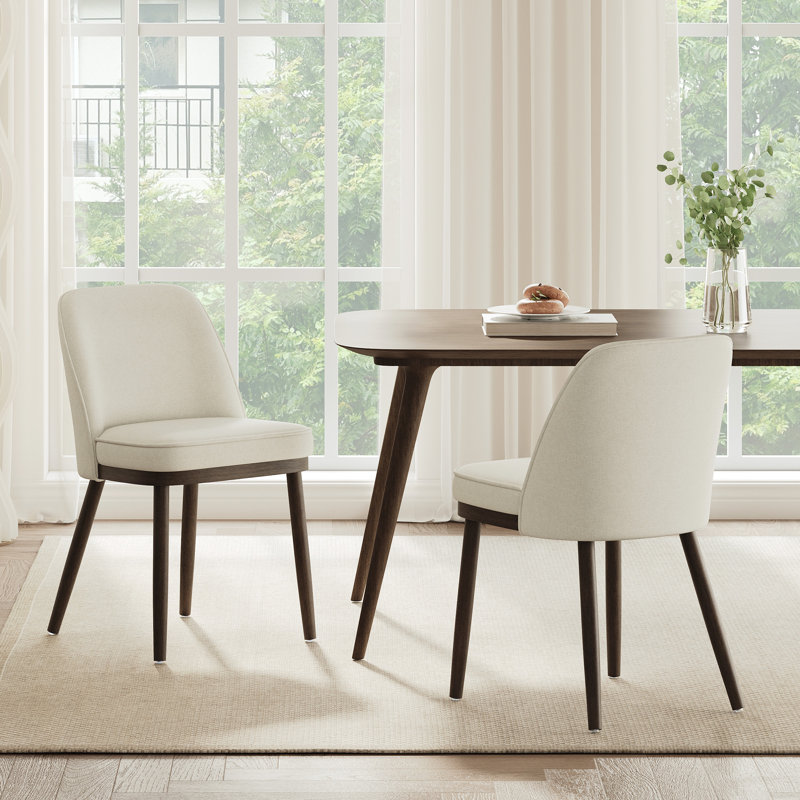 Upholstered Solid Wood Dining Chair, Cream