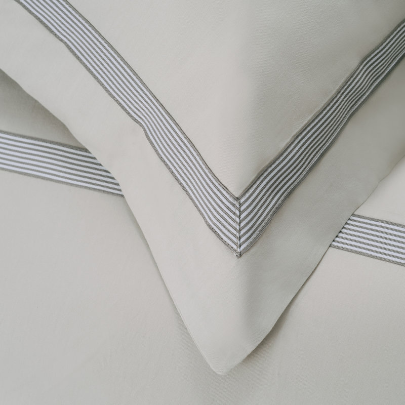 200 Thread Count 100% Cotton Geometric Border Luxury Duvet Cover Set, Full/Queen Duvet Cover + 2 Shams, Gray Gray