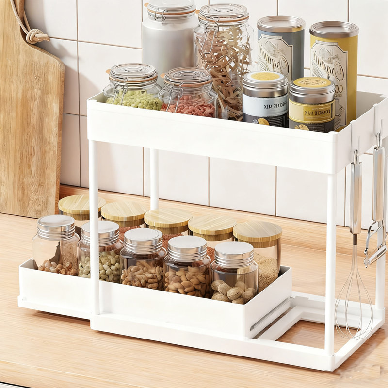 Ensemble de 4 paniers de rangement coulissants, sous-éviers / armoires et rangement pour salle de bain et cuisine, Blanc