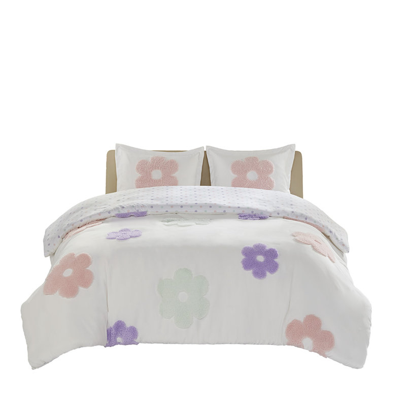 Purple and White Floral Microfiber Kids Full Comforter Set