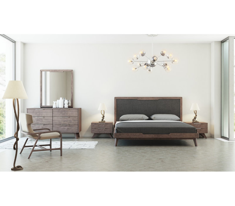 Table de chevet moderne avec deux tiroirs gris délavé, Brun