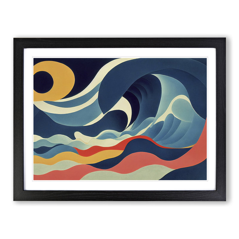 Abstract Ocean Wave Vol.1 - Single Picture Frame Print, 46cm H x 64cm W x 2cm D, Black