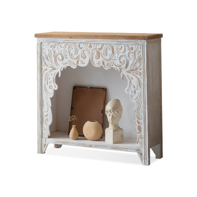 Beige + Burlywood Solid Wood Freestanding Fireplace