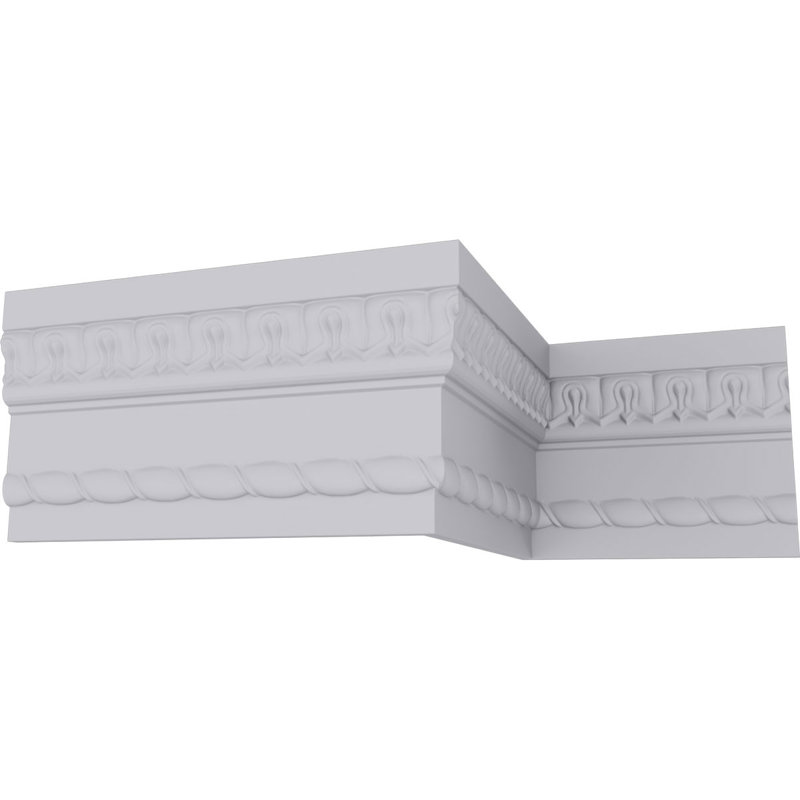 Primed White Polyurethane Crown Moulding with Geometric Design