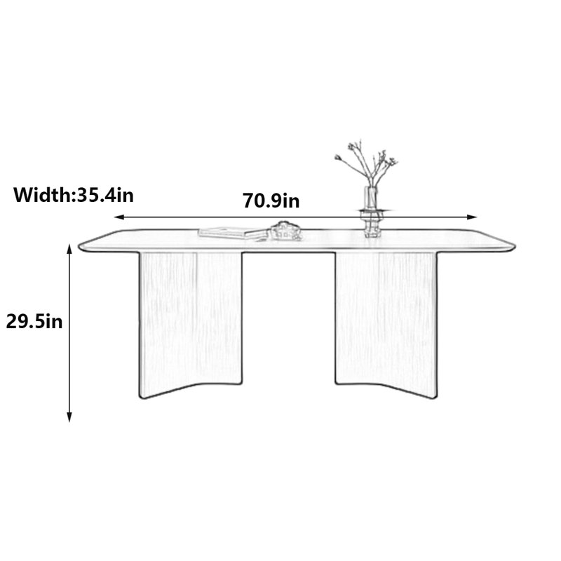 Table de salle à manger moderne en ardoise noire élégante, H 29,5 po x L 70,9 po x l 35,4 po