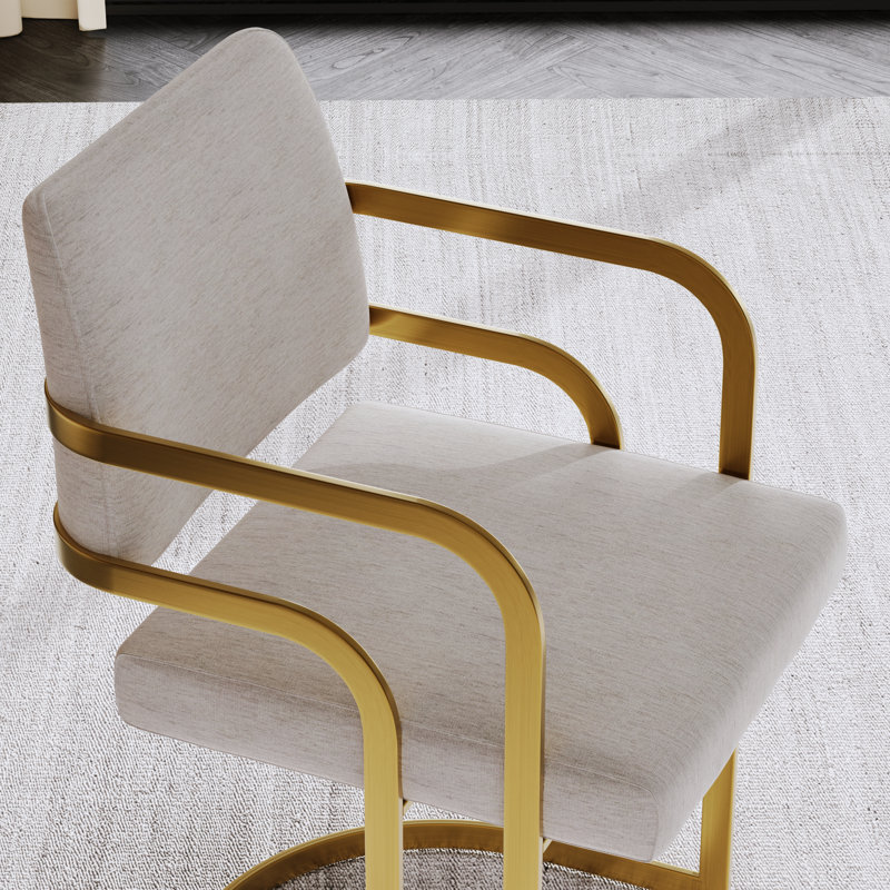 Ensemble de 8 chaises de salle à manger luxueuses en lin respirant avec pieds en acier inoxydable 304 brossé or